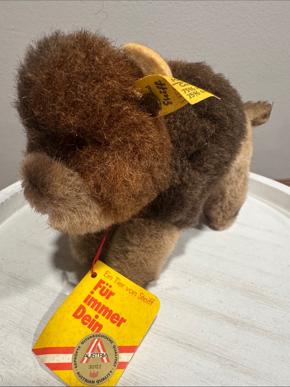 Vintage Steiff “Bully” Brown and Tan Plush Bison - 1458/12 ALL TAGS